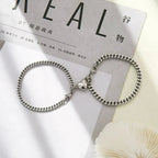Simple Couples Cuban Magnetic Heart Bracelet Set
