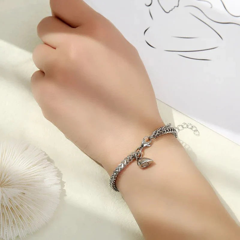 Simple Couples Cuban Magnetic Heart Bracelet Set