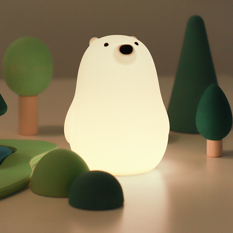 Squeezeable Silicone White Bear LED Night Light - Perfect Gift for Kids and Girls
