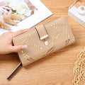 Long wallet for women with leaf pattern