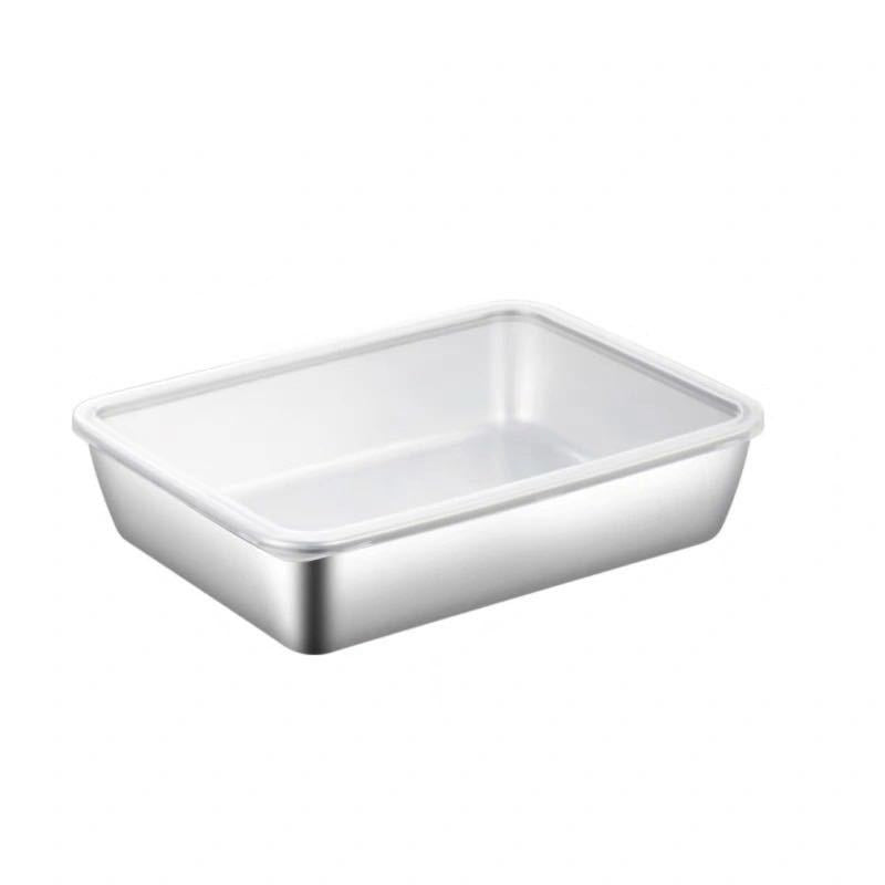304 Stainless Steel Square Plate with Lid Food Storage Container for Kitchen