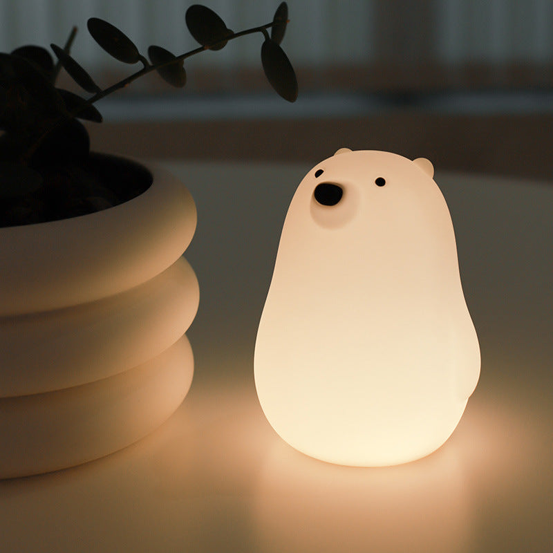 Squeezeable Silicone White Bear LED Night Light - Perfect Gift for Kids and Girls