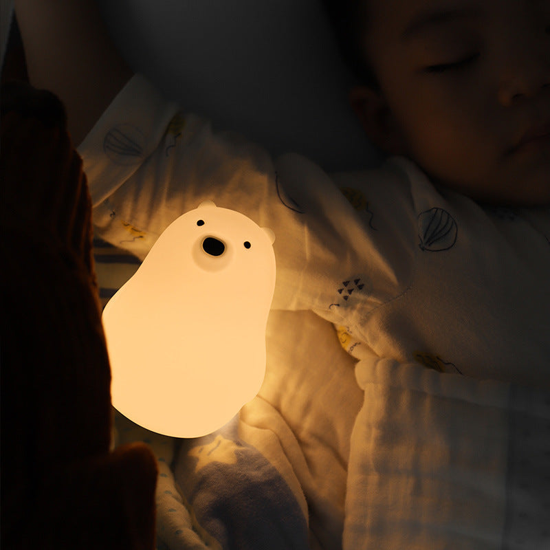 Squeezeable Silicone White Bear LED Night Light - Perfect Gift for Kids and Girls