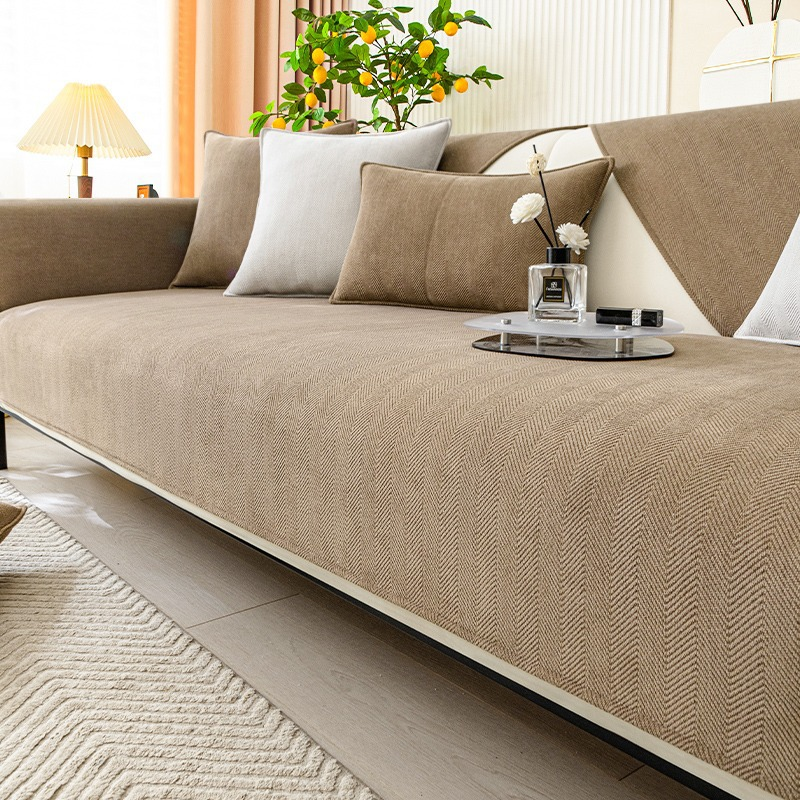 Wavy Check Chenille Fabric Furniture Protector Sofa Cover
