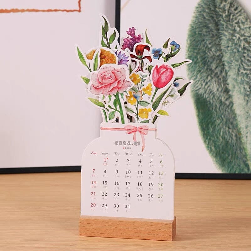 2024 Desk Calendar with Wooden Frame
