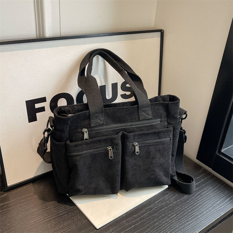 Single-colored Corduroy Tote Bag