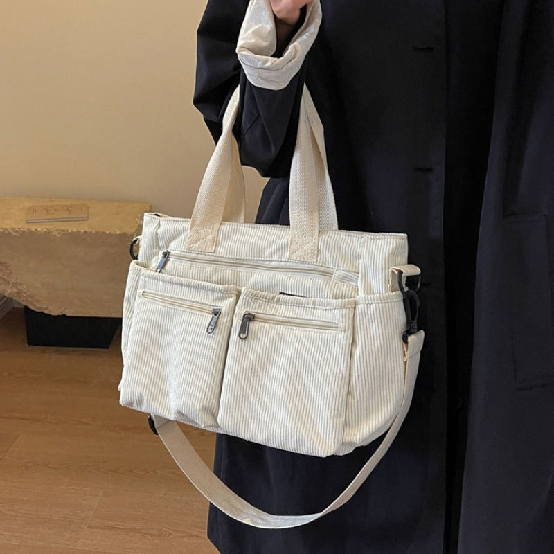 Single-colored Corduroy Tote Bag