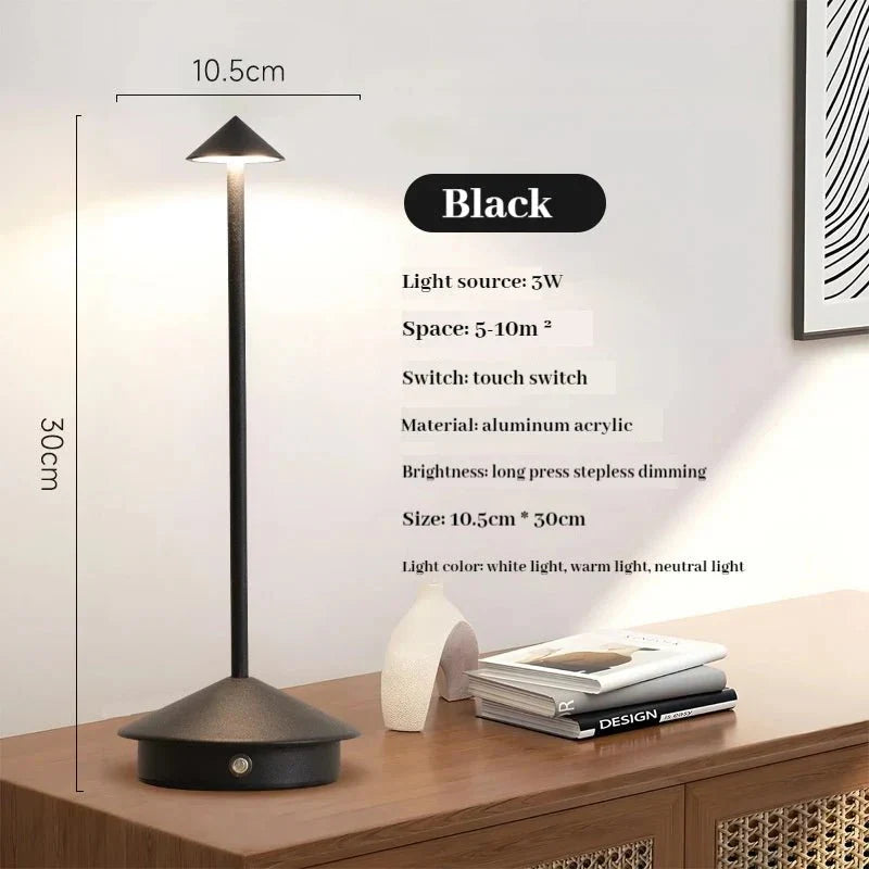 Elegant rechargeable metallic table lamp