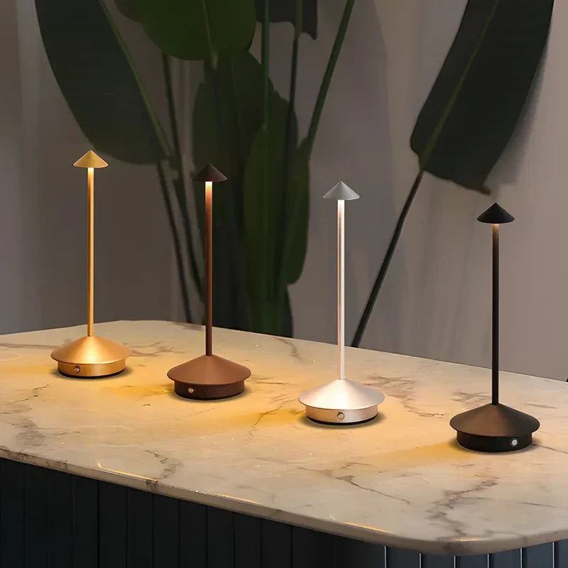 Elegant rechargeable metallic table lamp