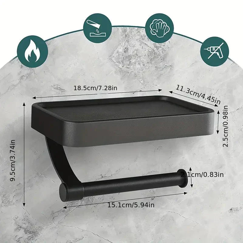RVS Shelf | Drill-free Toilet Roll Holder with Storage Shelf made of Stainless Steel