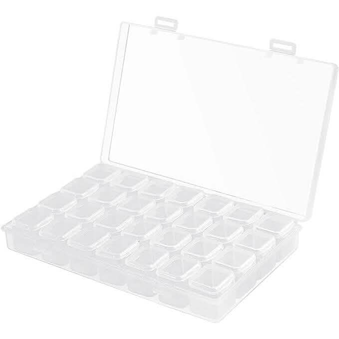 Small 28 Compartments Diamond Box Clear Plastic Jewelry Craft Storage Container