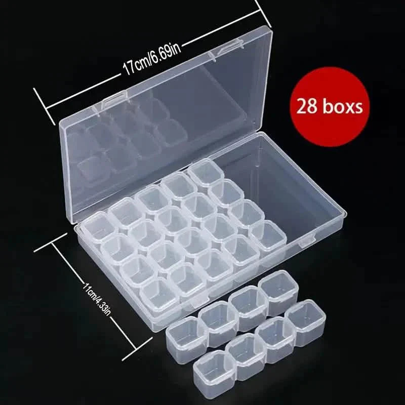 Small 28 Compartments Diamond Box Clear Plastic Jewelry Craft Storage Container