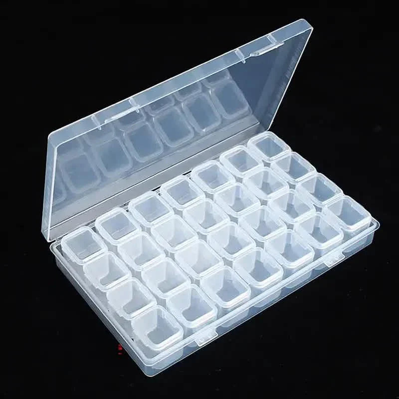 Small 28 Compartments Diamond Box Clear Plastic Jewelry Craft Storage Container