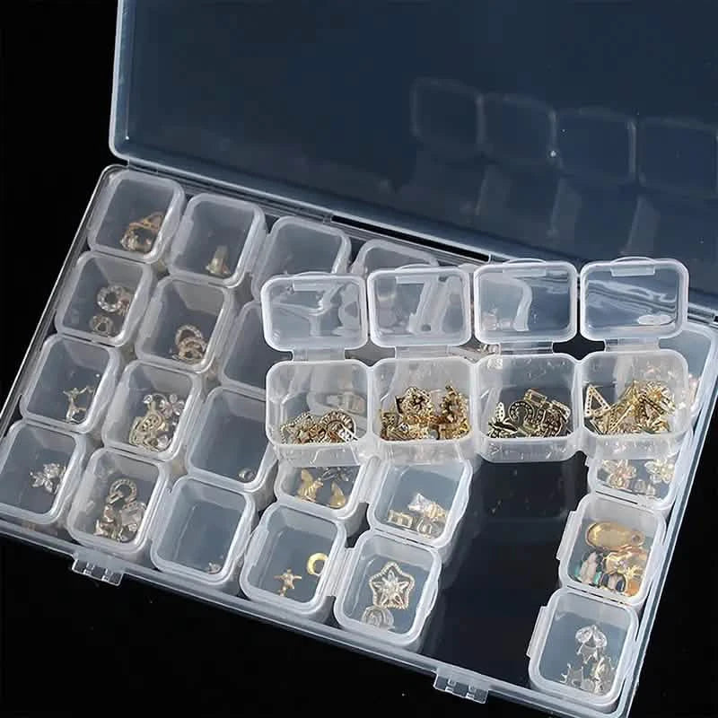 Small 28 Compartments Diamond Box Clear Plastic Jewelry Craft Storage Container