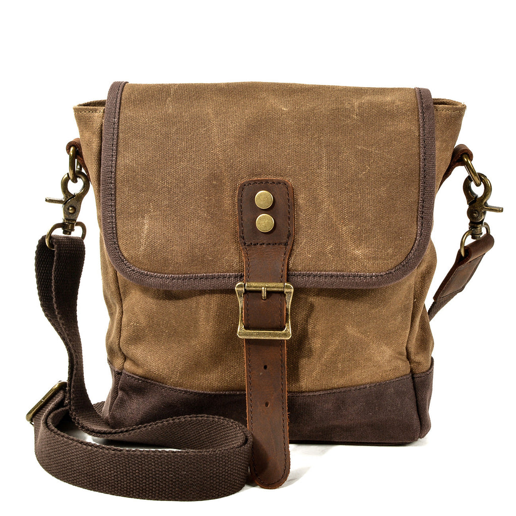 HorizonPath - Compact Vintage Shoulder Bag - High-Quality Waxed Cotton and Full-Grain Leather