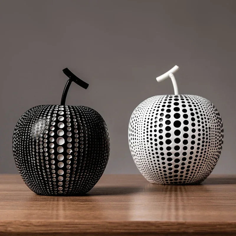MonoApple Apple Sculpture – black-and-white polka dot pattern