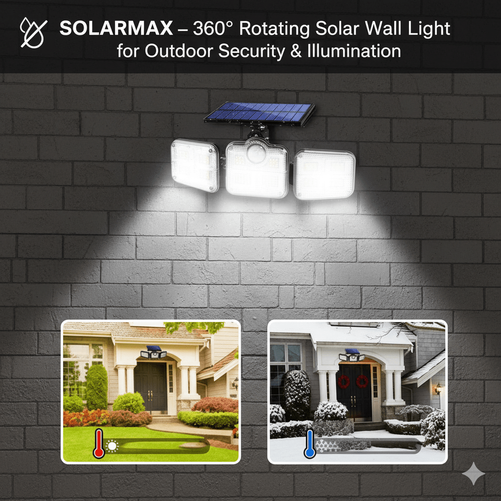 SOLARMAX – 360° Rotating Triple Head Solar Security Wall Light