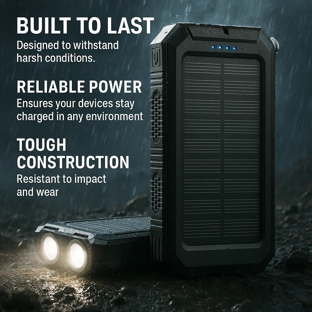 SOLARVAULT – Waterproof Solar Power Bank with 500000mAh for Outdoor Adventures