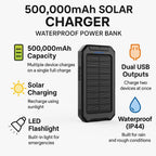SOLARVAULT – Waterproof Solar Power Bank with 500000mAh for Outdoor Adventures
