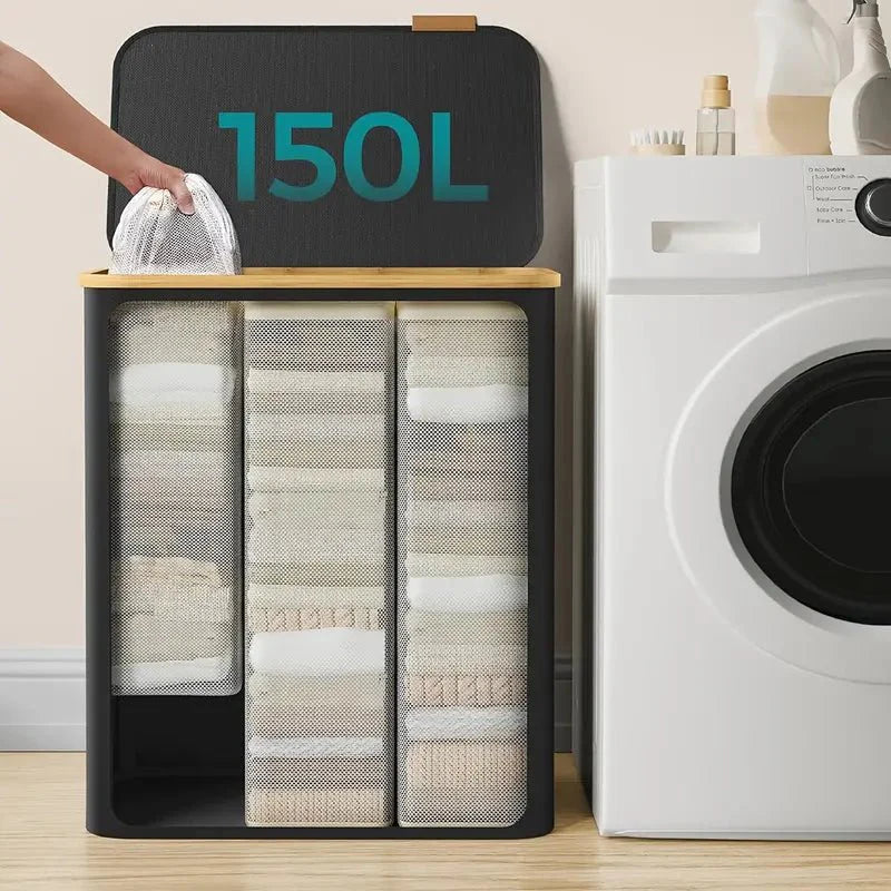 SortiSpace Laundry Basket – 150L Foldable Laundry Basket with 2 Compartments