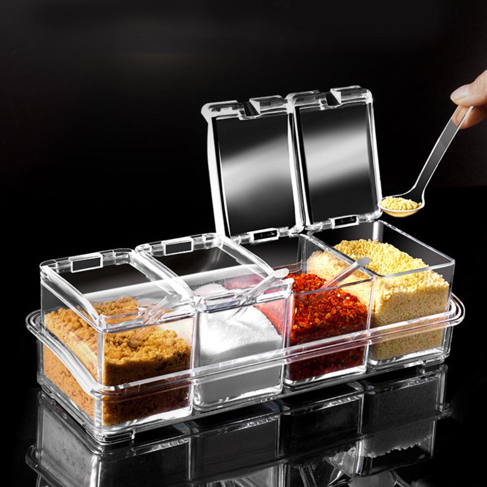 Transparent 4 Unit Spice Jar Set With Spoons