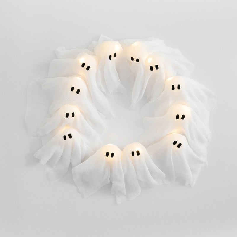SPOOKGLOW – LED Ghost Wreath with 12 Illuminated Spirits
