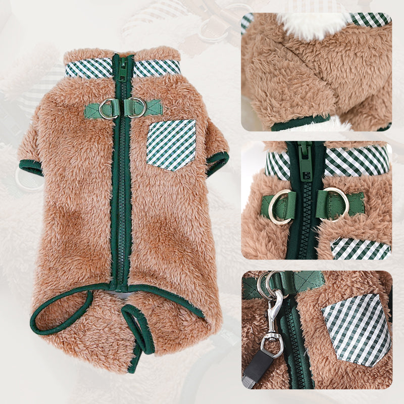 Cozy dog coat with D-rings