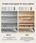 Multifunctional shoe rack with clips in stainless steel for more space in the shoe closet