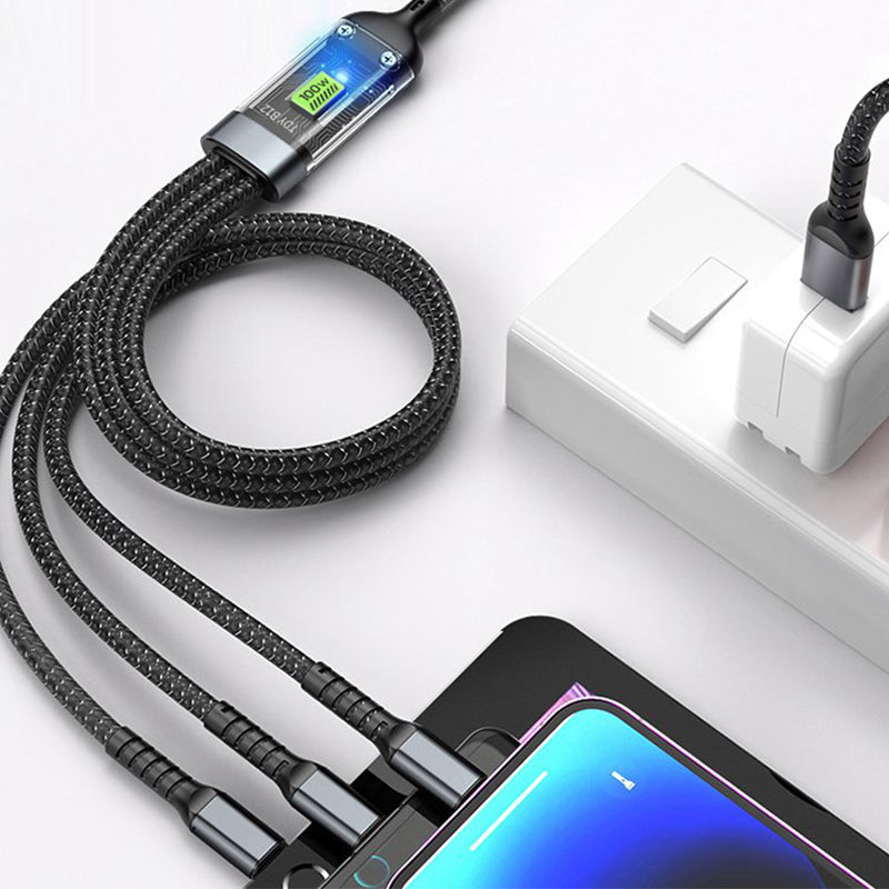 Transparent glowing 3-in-1 super fast charging cable