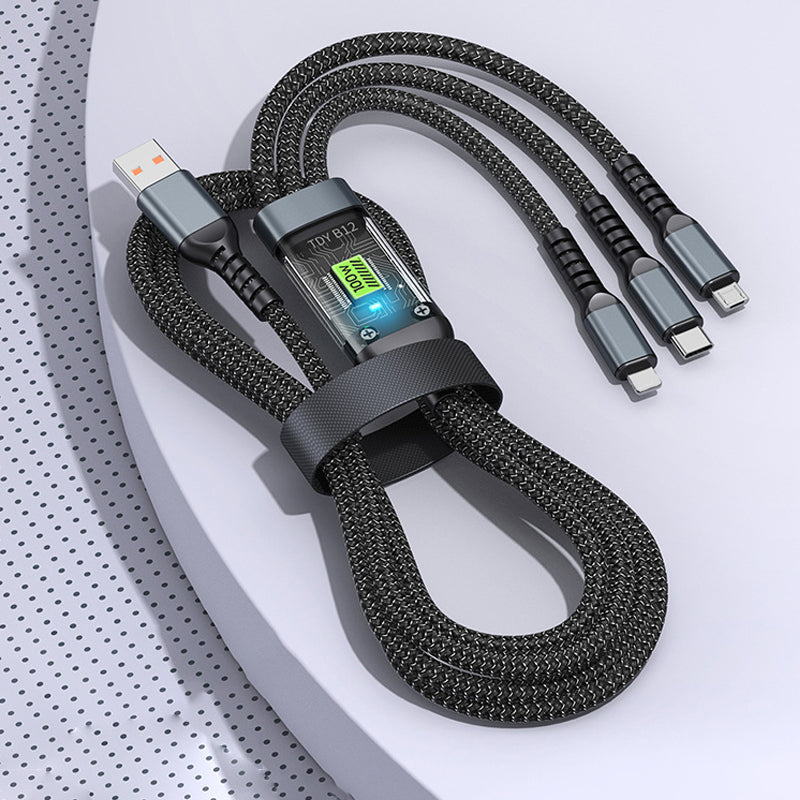 Transparent glowing 3-in-1 super fast charging cable