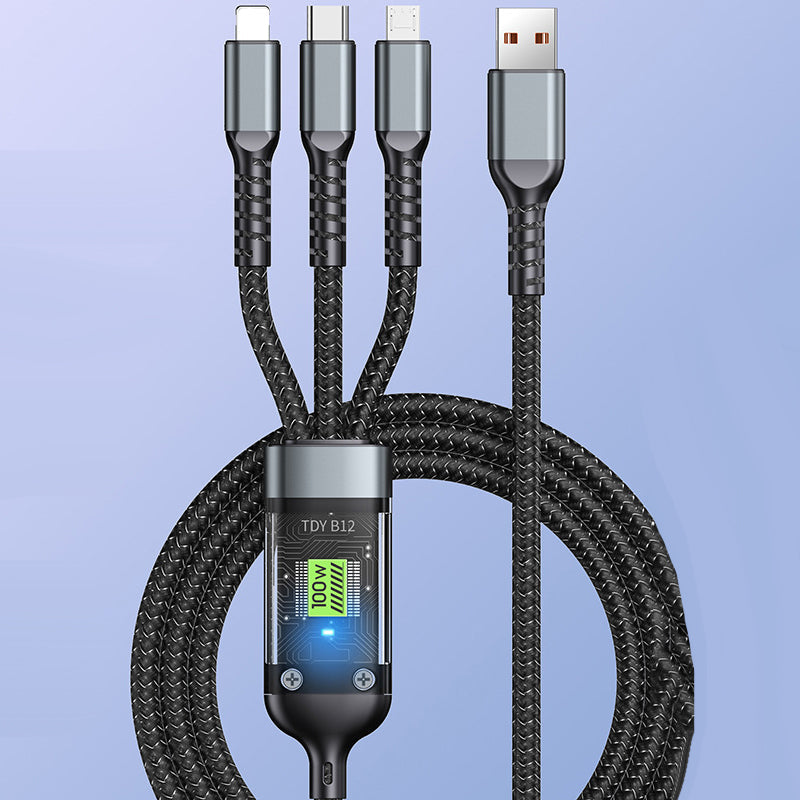 Transparent glowing 3-in-1 super fast charging cable