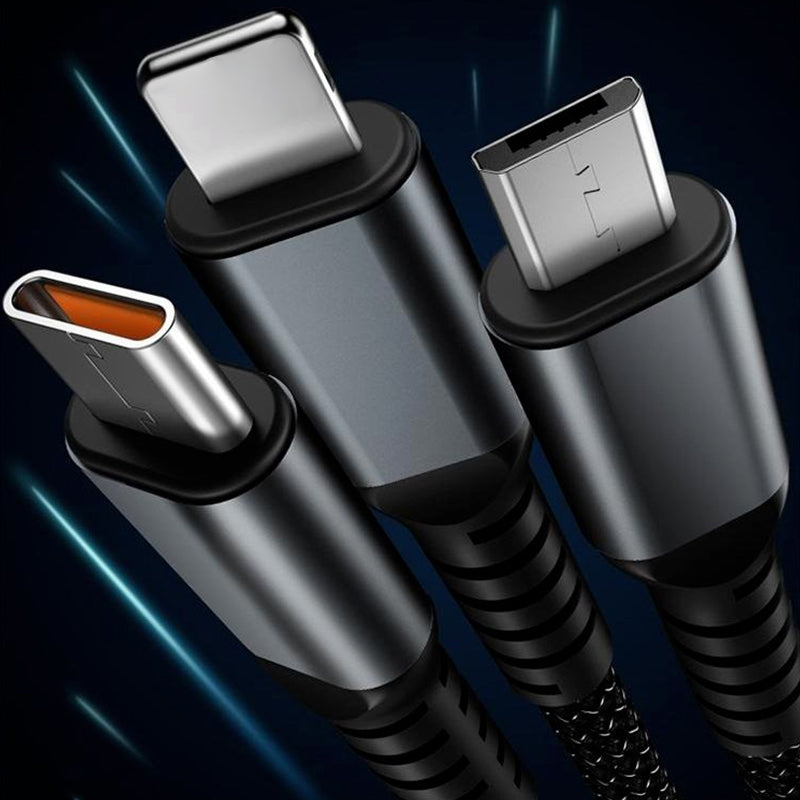 Transparent glowing 3-in-1 super fast charging cable