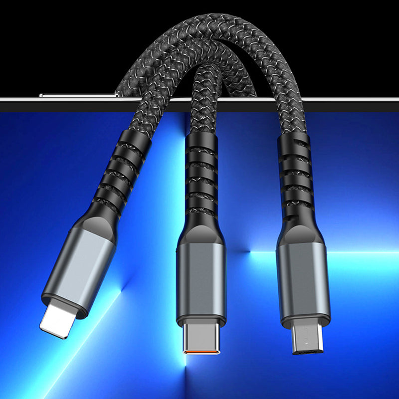 Transparent glowing 3-in-1 super fast charging cable