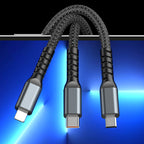 Transparent glowing 3-in-1 super fast charging cable
