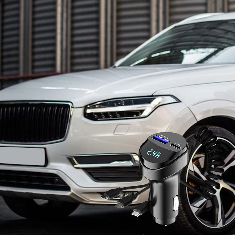 Fast charging car adapter with 3-in-1 charging cable