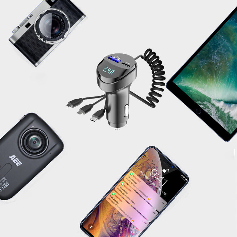 Fast charging car adapter with 3-in-1 charging cable