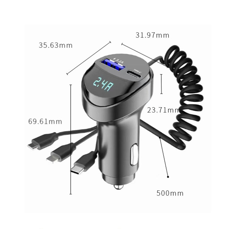 Fast charging car adapter with 3-in-1 charging cable