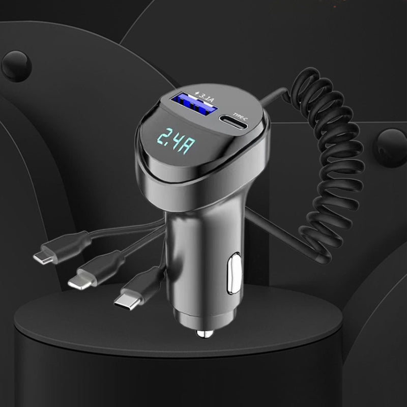 Fast charging car adapter with 3-in-1 charging cable
