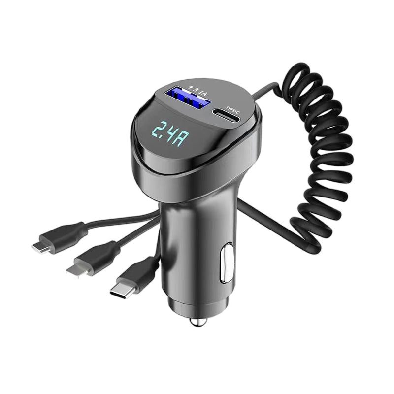 Fast charging car adapter with 3-in-1 charging cable