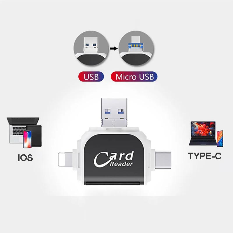 4-in-1 multifunctional card reader with multiple ports