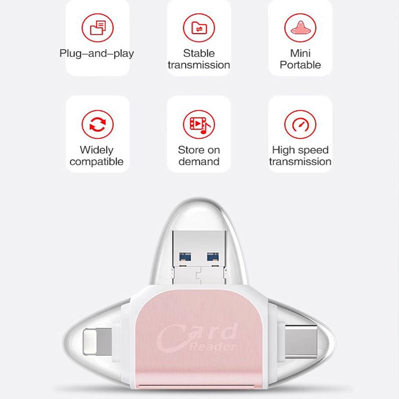 4-in-1 multifunctional card reader with multiple ports