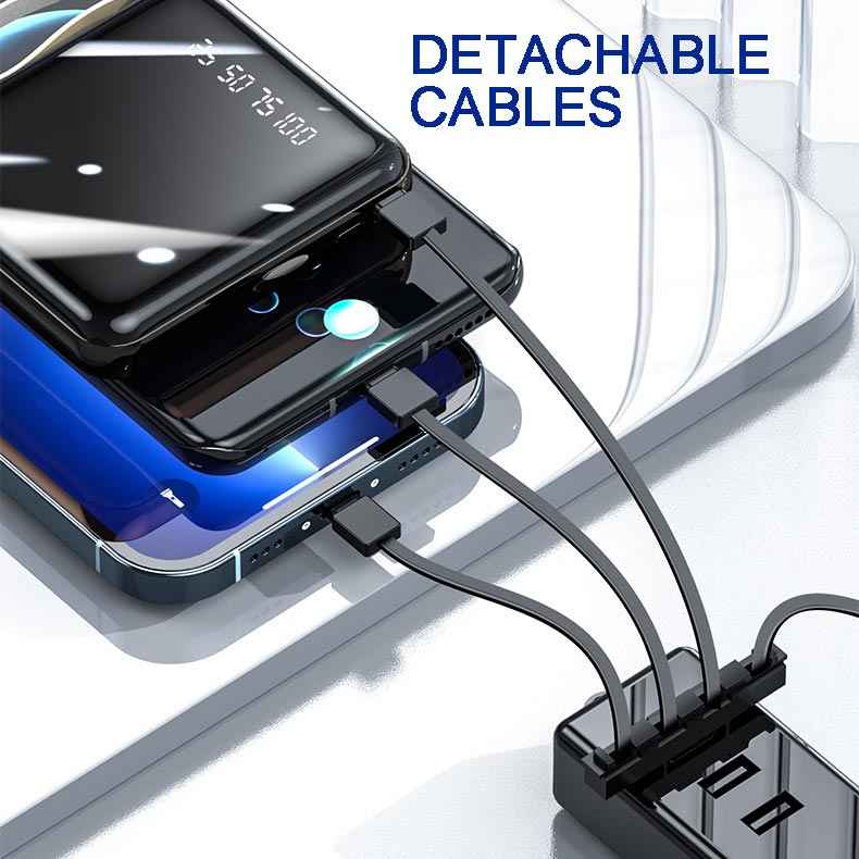 Fast Charge 20000mAh Mini Powerbank with Integrated Cables