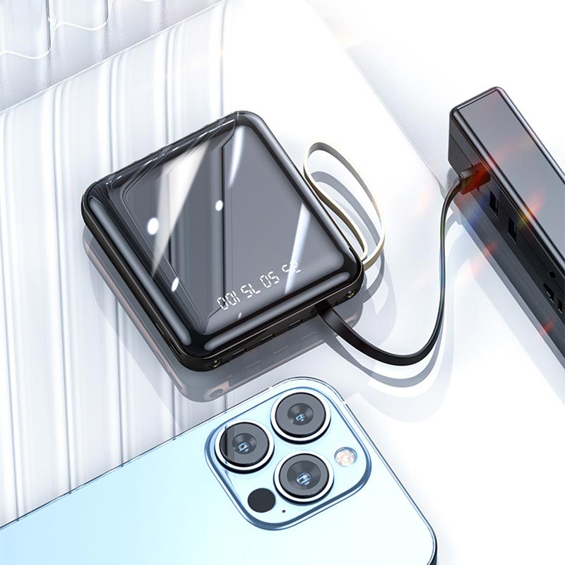 Fast Charge 20000mAh Mini Powerbank with Integrated Cables