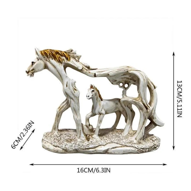 Galloping horse statue with pony stone figure