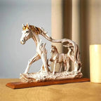 Galloping horse statue with pony stone figure