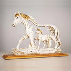 Galloping horse statue with pony stone figure