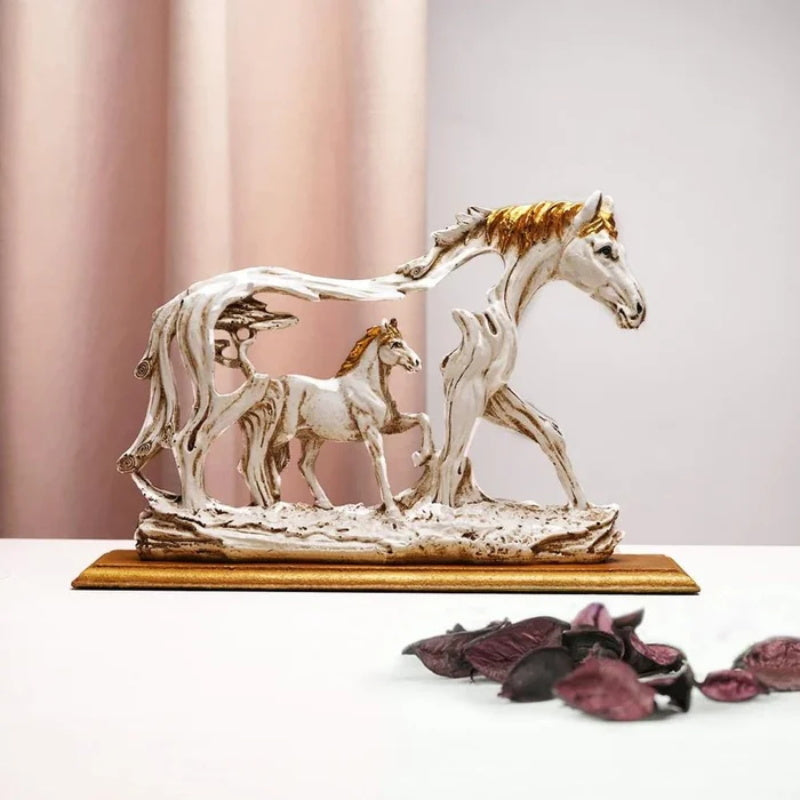 Galloping horse statue with pony stone figure