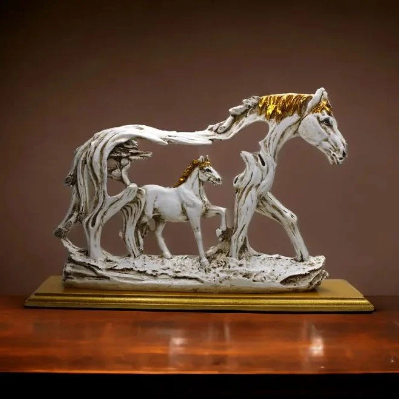 Galloping horse statue with pony stone figure