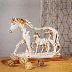 Galloping horse statue with pony stone figure