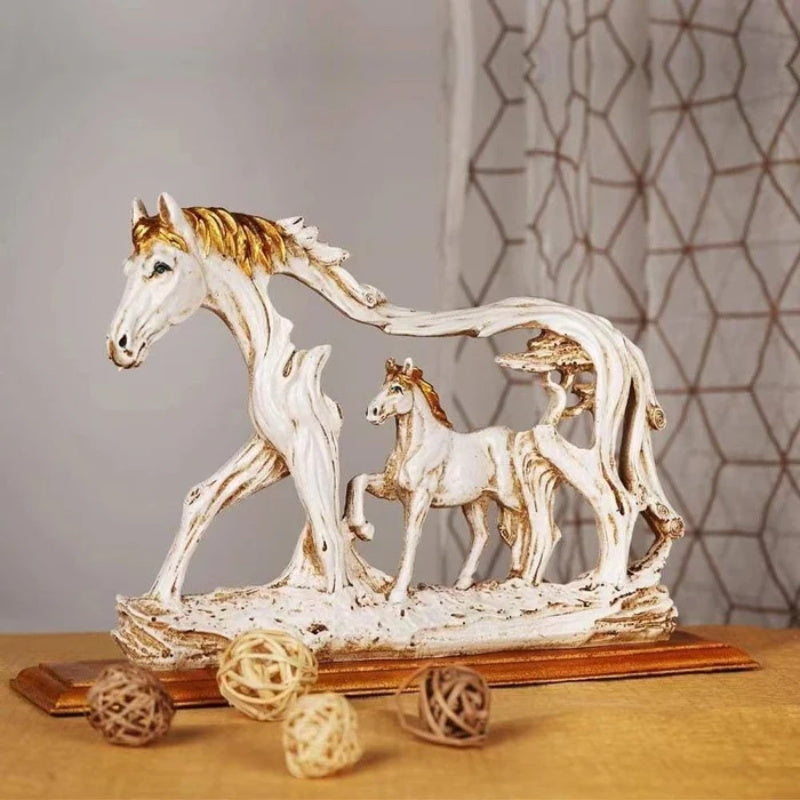 Galloping horse statue with pony stone figure